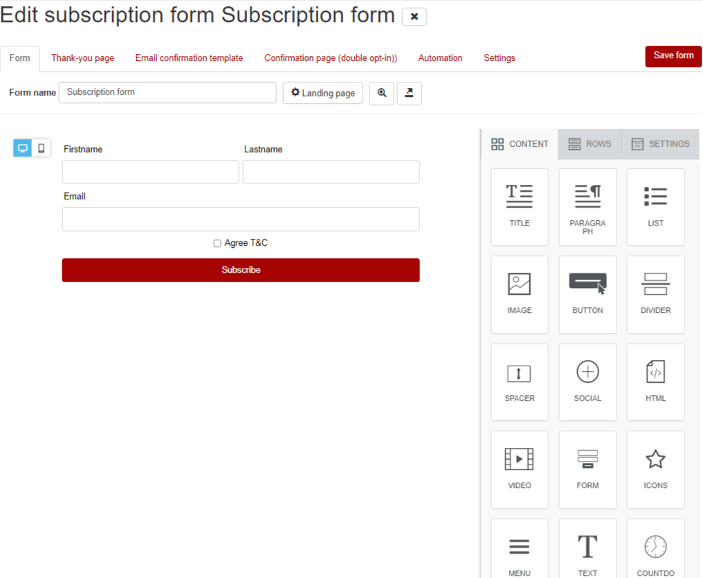 edit subscription form