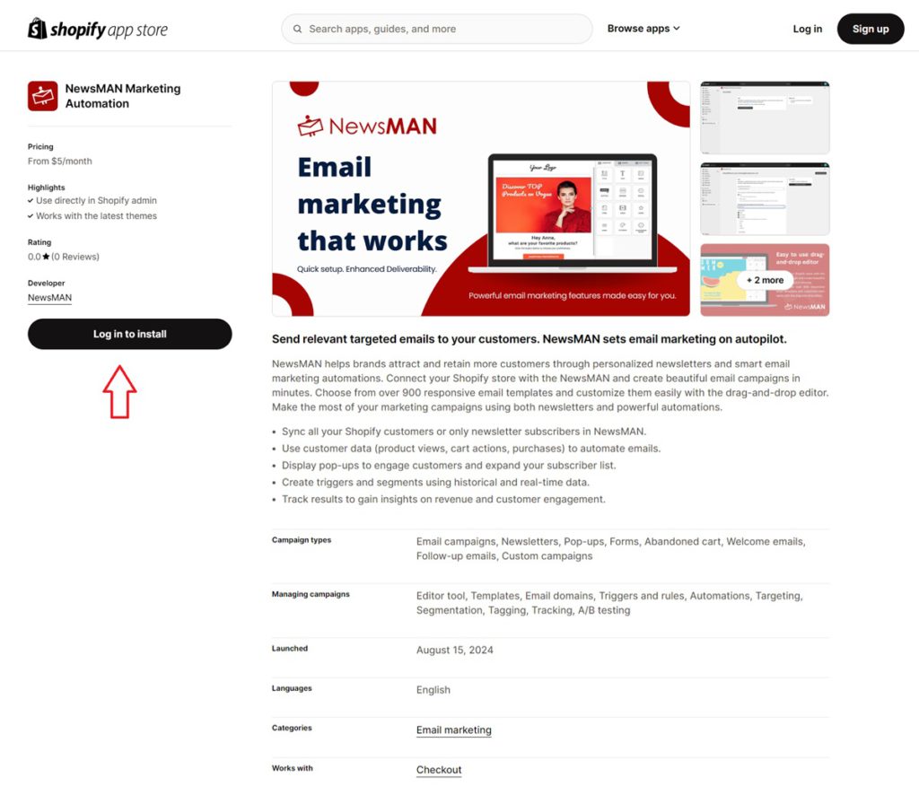 newsman shopify integration install